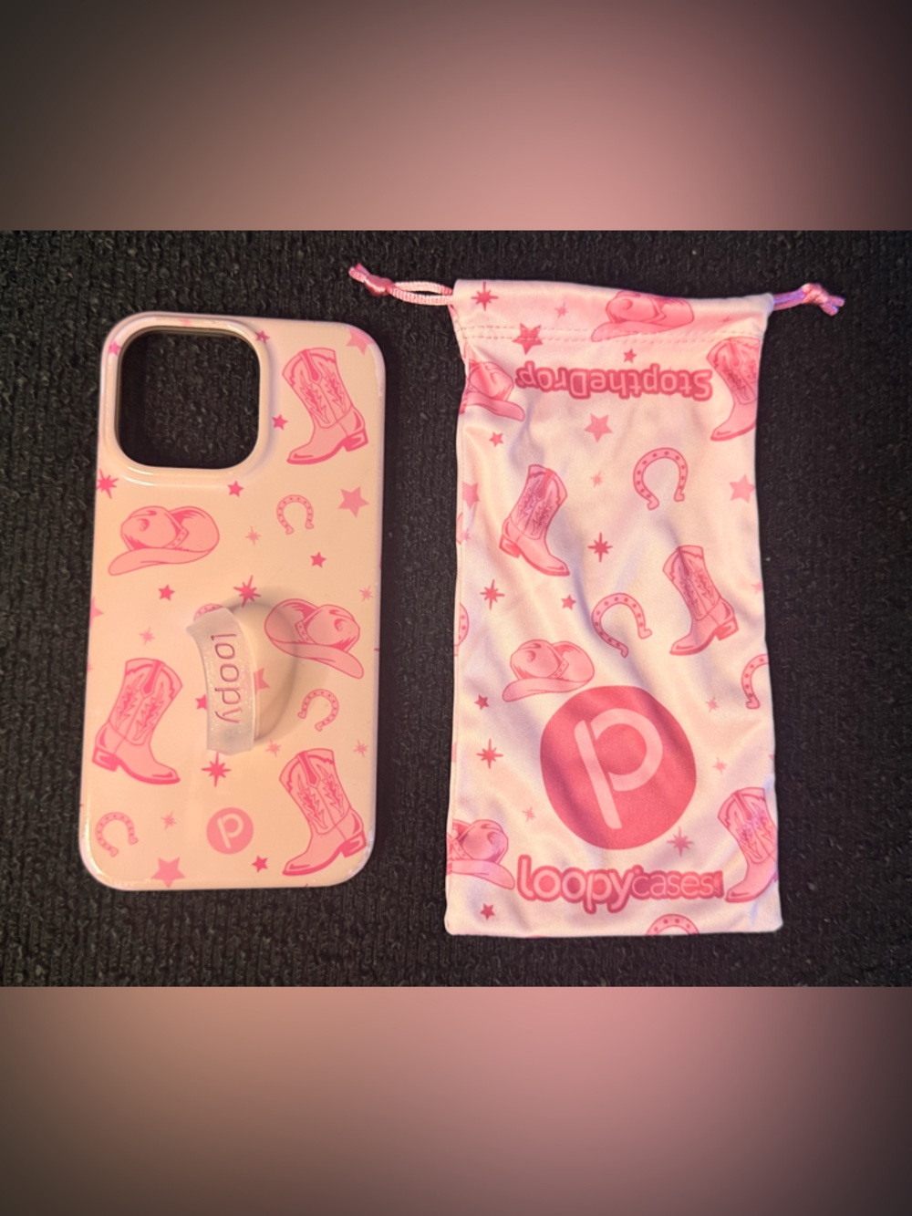 Loopy Original iPhone 14 Pro Max Pink Boots Western Case w Loop